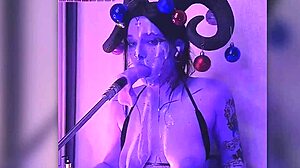 devil cosplay babe filled with cum moans passionately deepthroating huge dildo machine fucking