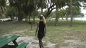 blonde milf mindy yummymama flashes her slutty tits outdoors publicly