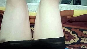 step cousin flashes panties-free legs under desk