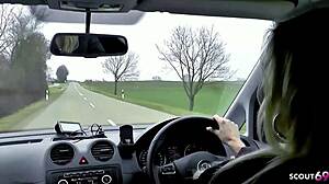 German Milf Julia Pink Rims Hitchhiker with Buttplug Before Car Fuck