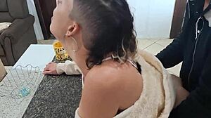 Stepdaughter Bent Over Kitchen Table for Daddy's Doggy Pounding Cumshot