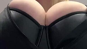 Big Natural Tits Burst From Tight Elastic Leather