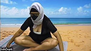 hijab muslim babe risks public beach fuck with stranger under the sun