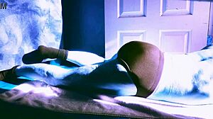 sped up winter stretching in briefs roller on floor for sun relief