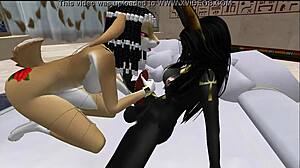 Lady bastet commands her egyptian servant girl in bunny play