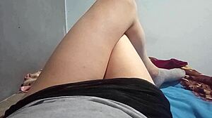 step cousin flashes panties-free legs under desk