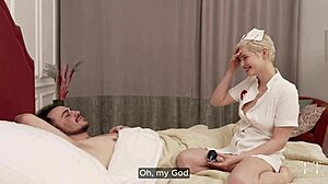 hot blonde nurse sucks my cock then takes full creampie cure in hospital bed