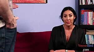 hey check out this milf teasing that guy till he strokes for her