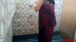 indian bhabi fucked hard in bathroom by local with red towel