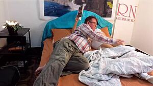 Gorgeous college girl touches pussy through white panties revealing juicy tight cunt shape