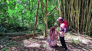 plaid skirt nerd babe teases outdoors then deepthroats for mouth creampie in forest