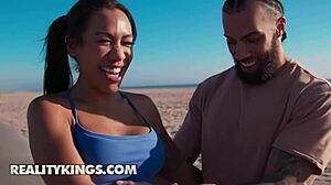 mikey star the rollerblading babe rewards james with pussy after beachside rescue.
