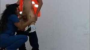 Nurse's Seductive Hospital Hallway Fuck with Janitor in Condom Standing Doggy