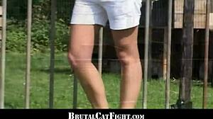 slutty blondes brawl hard before group cock sucking frenzy