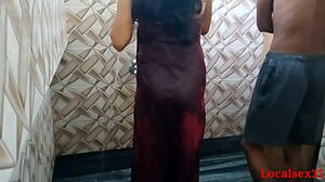 indian bhabi fucked hard in bathroom by local with red towel