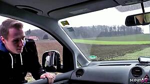 German Milf Julia Pink Rims Hitchhiker with Buttplug Before Car Fuck