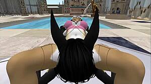 Lady bastet commands her egyptian servant girl in bunny play