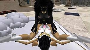 Lady bastet commands her egyptian servant girl in bunny play