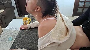 Stepdaughter Bent Over Kitchen Table for Daddy's Doggy Pounding Cumshot
