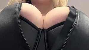 Big Natural Tits Burst From Tight Elastic Leather