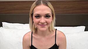 Beautiful real 18 year old cutie with huge shaved pussy lips fucked hard and facialed with hot cum shower