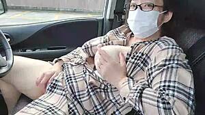 Married Chubby Bride Toys Her Fat Tits in Car Ride