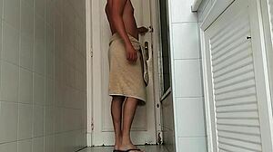 sexy big dick guy hauls monster cock to bathroom armchair for hot masturbation