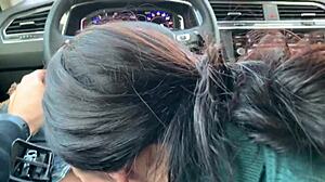 Risky public car blowjob turns into close up pov fucking moaning to orgasm on big tits