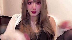 Yearning ladyboy strokes cock live