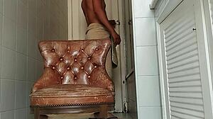 sexy big dick guy hauls monster cock to bathroom armchair for hot masturbation