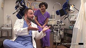 jackie banes teases patient in latex nurse gloves heels backstage hospital