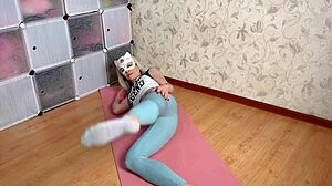 Can athletic blonde Mias Mimi's yoga flow match her flexible gym stretch?