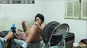 security cam catches busty brazilian stepmom flashing huge pussy to lover