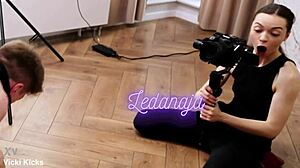 camerawoman BALL KICKS him hard even she joins the brutal ballbusting action