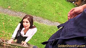 ever seen a bizarre skank get totally peed on outdoors?