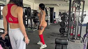 Trans trainer May Hernandez gropes naked ass tits during intense squats