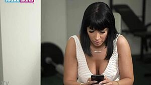 athletic greek brunette adel asanty licks tattooed fitness babe's wet pussy in gym