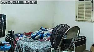 security cam catches busty brazilian stepmom flashing huge pussy to lover
