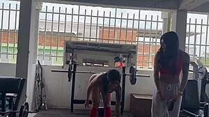 Trans trainer May Hernandez gropes naked ass tits during intense squats