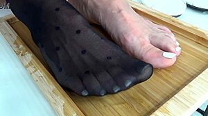 milf soaks nylon heels peeing on hairy wet pussy in shoes