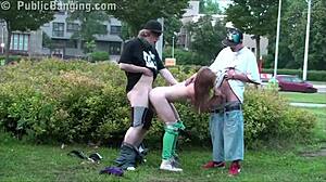 alexis crystal gets her pretty teen pussy gangbanged by two guys in public car threesome street fuck