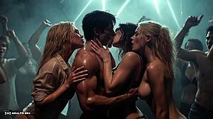 ai rave dj squeezes pierced tits while hot ravers kiss wild