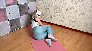Can athletic blonde Mias Mimi's yoga flow match her flexible gym stretch?