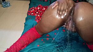 Slippery wet pussy takes curved cock doggystyle quickie squirt