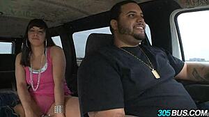 thick blonde babe chases monster cock on public bus for cash humiliation blowjob