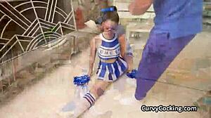 Trainer Pounds Big Tit Cheerleader's Tight Pussy in Uniform Hardcore