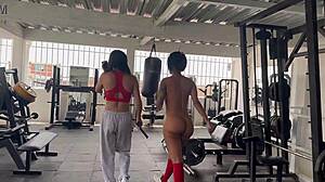 Trans trainer May Hernandez gropes naked ass tits during intense squats