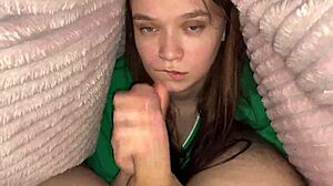Stepdaughter's Emotional Deep Blowjob Under Blanket for Stepdad