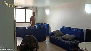 i couldn't resist sexy ebony latina's shaved pussy in my place