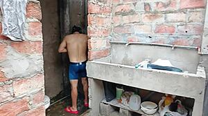 Sucking Neighbor's Monster Cock in Slum Shower Bathroom